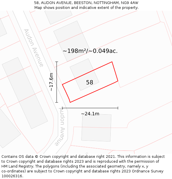 58, AUDON AVENUE, BEESTON, NOTTINGHAM, NG9 4AW: Plot and title map