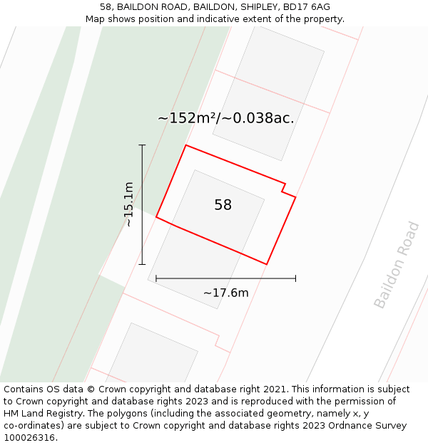 58, BAILDON ROAD, BAILDON, SHIPLEY, BD17 6AG: Plot and title map