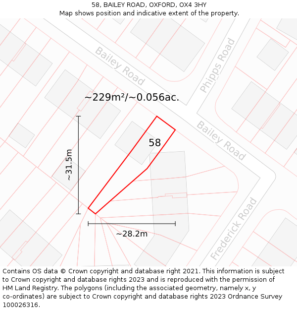 58, BAILEY ROAD, OXFORD, OX4 3HY: Plot and title map