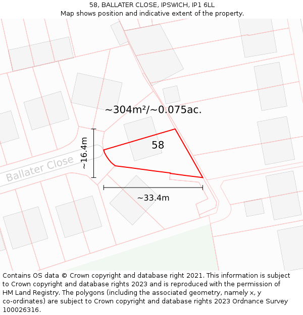 58, BALLATER CLOSE, IPSWICH, IP1 6LL: Plot and title map
