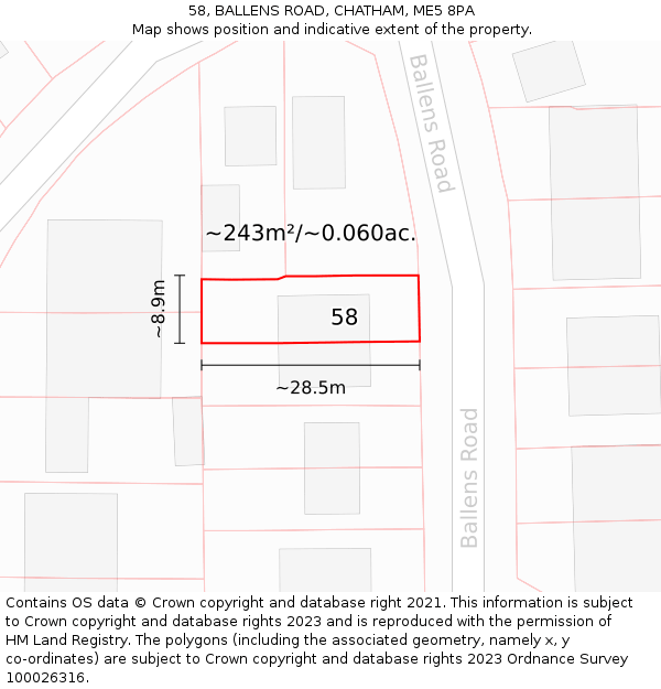 58, BALLENS ROAD, CHATHAM, ME5 8PA: Plot and title map