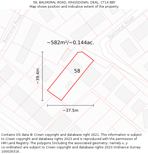 58, BALMORAL ROAD, KINGSDOWN, DEAL, CT14 8BY: Plot and title map