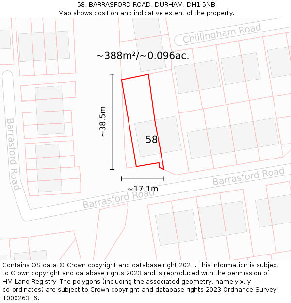 58, BARRASFORD ROAD, DURHAM, DH1 5NB: Plot and title map