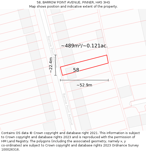 58, BARROW POINT AVENUE, PINNER, HA5 3HG: Plot and title map