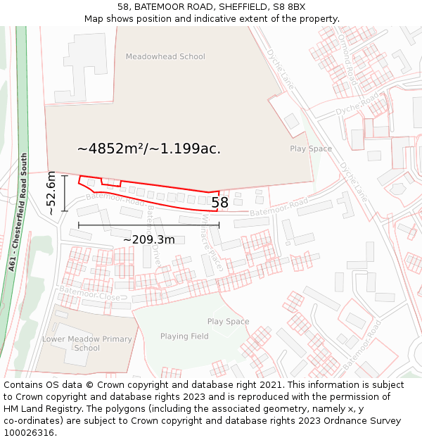 58, BATEMOOR ROAD, SHEFFIELD, S8 8BX: Plot and title map