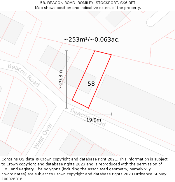 58, BEACON ROAD, ROMILEY, STOCKPORT, SK6 3ET: Plot and title map