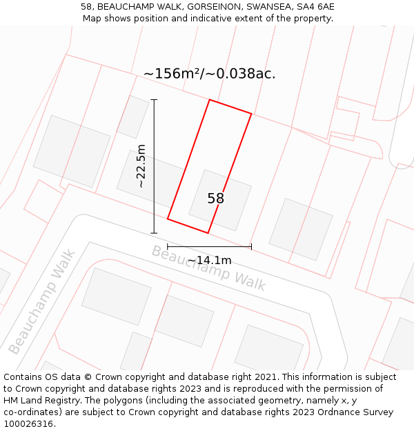 58, BEAUCHAMP WALK, GORSEINON, SWANSEA, SA4 6AE: Plot and title map