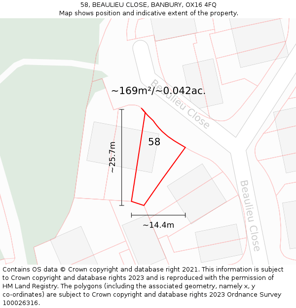 58, BEAULIEU CLOSE, BANBURY, OX16 4FQ: Plot and title map