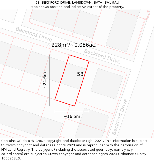 58, BECKFORD DRIVE, LANSDOWN, BATH, BA1 9AU: Plot and title map