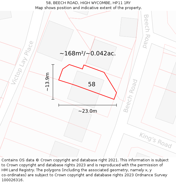 58, BEECH ROAD, HIGH WYCOMBE, HP11 1RY: Plot and title map