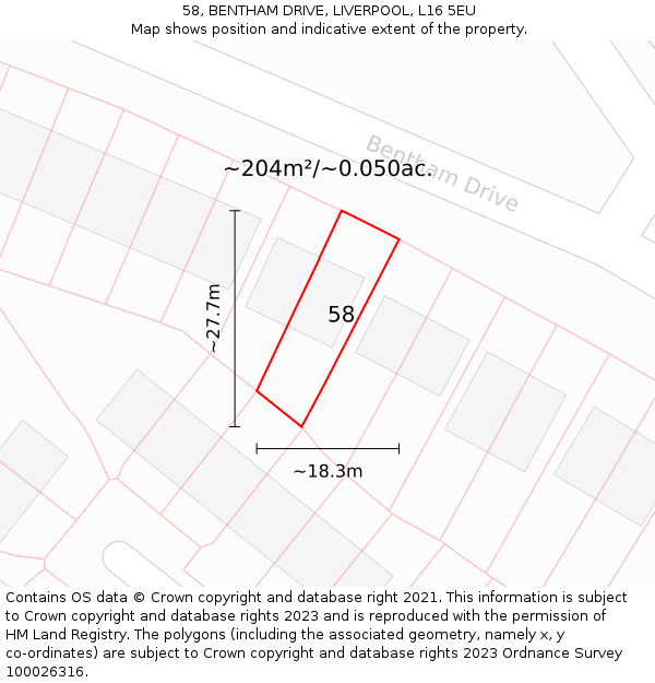 58, BENTHAM DRIVE, LIVERPOOL, L16 5EU: Plot and title map