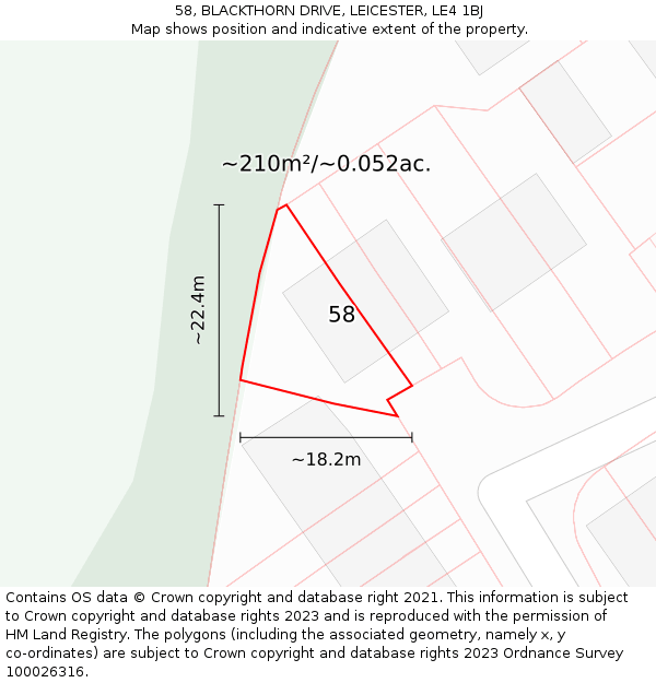 58, BLACKTHORN DRIVE, LEICESTER, LE4 1BJ: Plot and title map