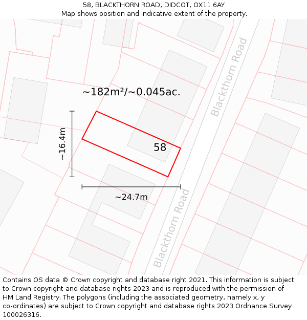 58, BLACKTHORN ROAD, DIDCOT, OX11 6AY: Plot and title map