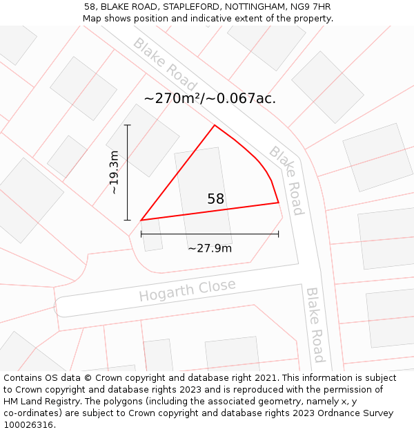 58, BLAKE ROAD, STAPLEFORD, NOTTINGHAM, NG9 7HR: Plot and title map