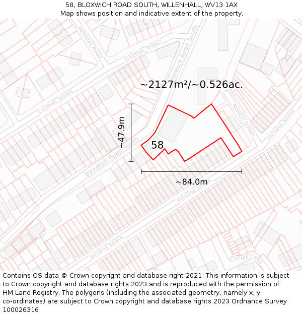 58, BLOXWICH ROAD SOUTH, WILLENHALL, WV13 1AX: Plot and title map