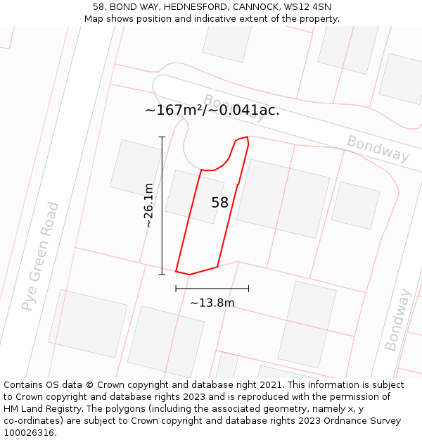 58, BOND WAY, HEDNESFORD, CANNOCK, WS12 4SN: Plot and title map