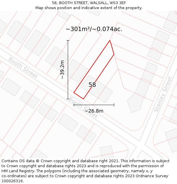 58, BOOTH STREET, WALSALL, WS3 3EF: Plot and title map