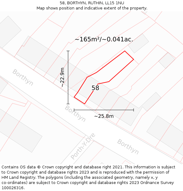 58, BORTHYN, RUTHIN, LL15 1NU: Plot and title map