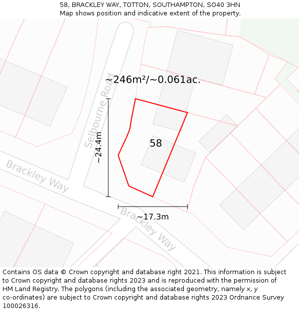 58, BRACKLEY WAY, TOTTON, SOUTHAMPTON, SO40 3HN: Plot and title map