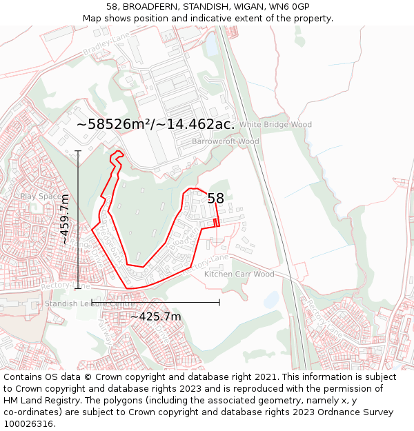 58, BROADFERN, STANDISH, WIGAN, WN6 0GP: Plot and title map