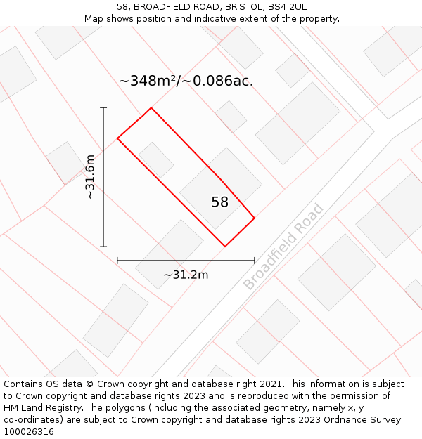 58, BROADFIELD ROAD, BRISTOL, BS4 2UL: Plot and title map