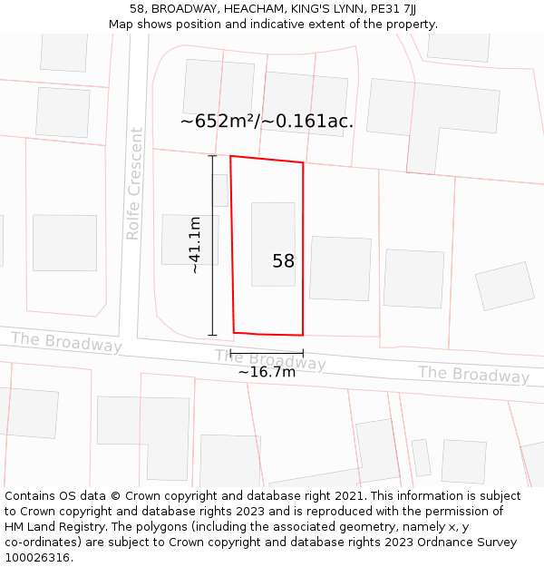 58, BROADWAY, HEACHAM, KING'S LYNN, PE31 7JJ: Plot and title map