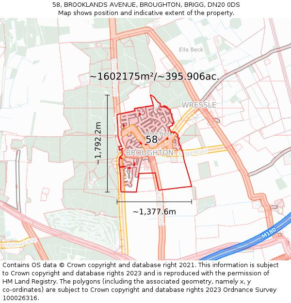 58, BROOKLANDS AVENUE, BROUGHTON, BRIGG, DN20 0DS: Plot and title map