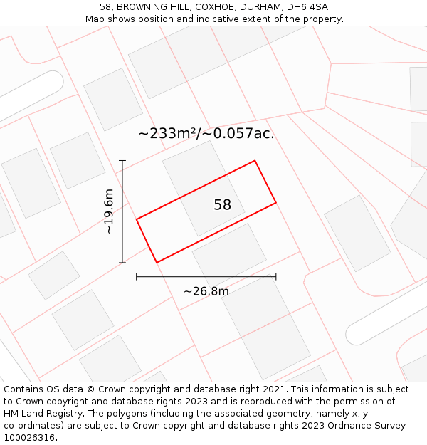 58, BROWNING HILL, COXHOE, DURHAM, DH6 4SA: Plot and title map