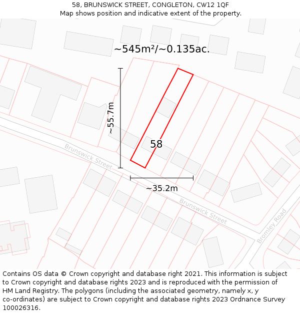 58, BRUNSWICK STREET, CONGLETON, CW12 1QF: Plot and title map