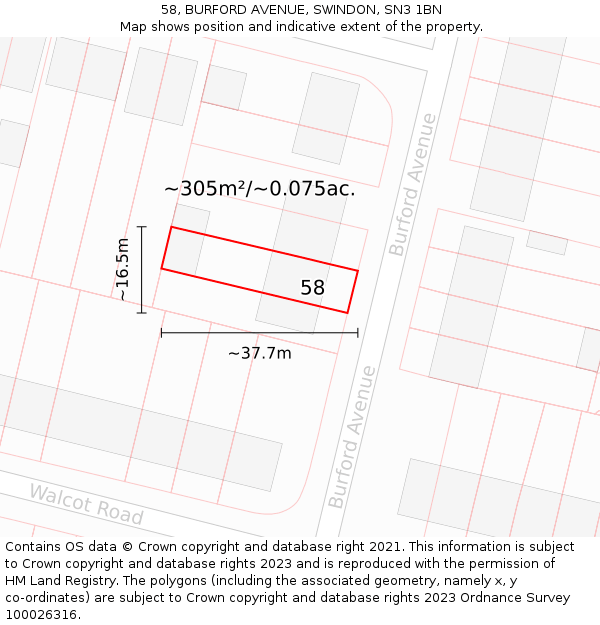 58, BURFORD AVENUE, SWINDON, SN3 1BN: Plot and title map
