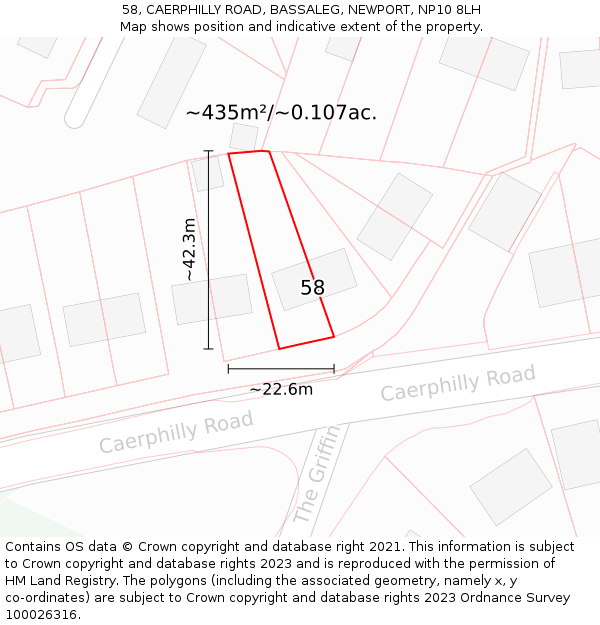 58, CAERPHILLY ROAD, BASSALEG, NEWPORT, NP10 8LH: Plot and title map