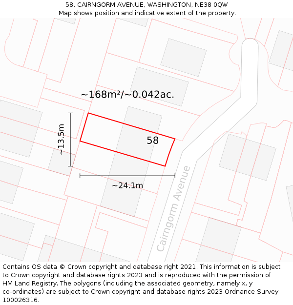 58, CAIRNGORM AVENUE, WASHINGTON, NE38 0QW: Plot and title map