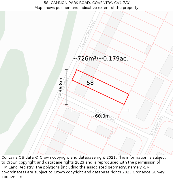 58, CANNON PARK ROAD, COVENTRY, CV4 7AY: Plot and title map