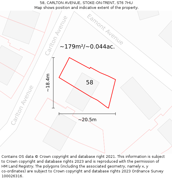 58, CARLTON AVENUE, STOKE-ON-TRENT, ST6 7HU: Plot and title map