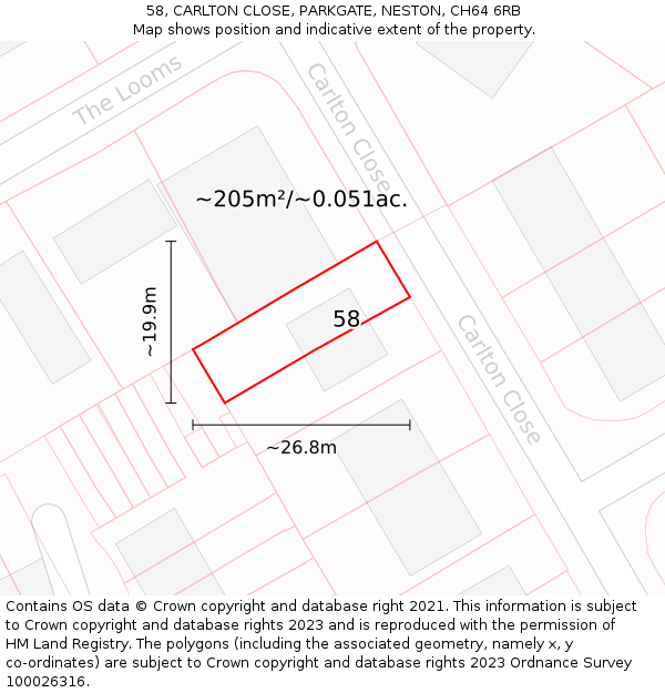 58, CARLTON CLOSE, PARKGATE, NESTON, CH64 6RB: Plot and title map