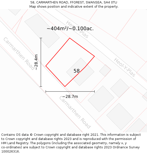 58, CARMARTHEN ROAD, FFOREST, SWANSEA, SA4 0TU: Plot and title map