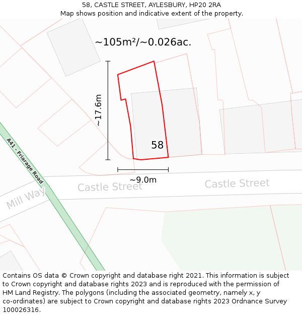 58, CASTLE STREET, AYLESBURY, HP20 2RA: Plot and title map