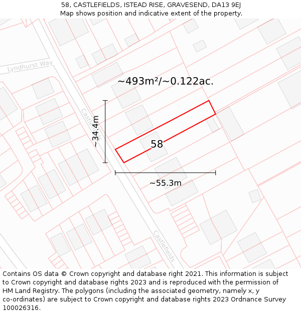 58, CASTLEFIELDS, ISTEAD RISE, GRAVESEND, DA13 9EJ: Plot and title map