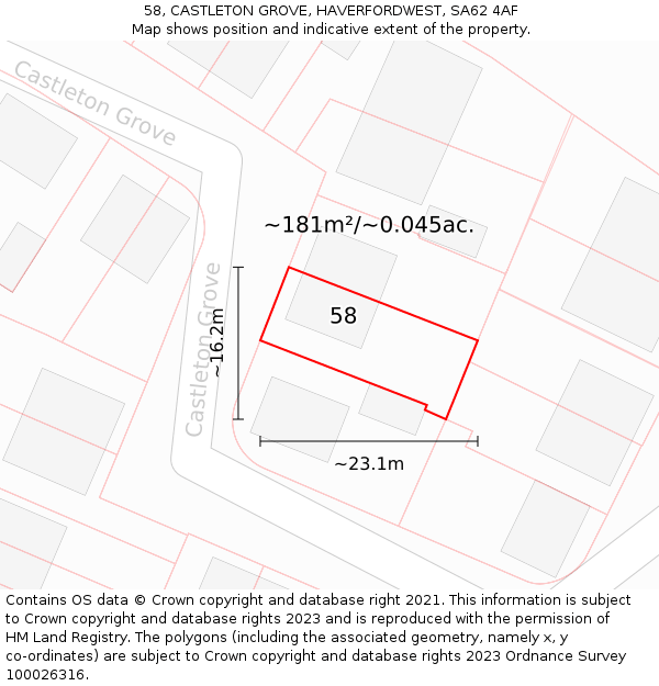 58, CASTLETON GROVE, HAVERFORDWEST, SA62 4AF: Plot and title map