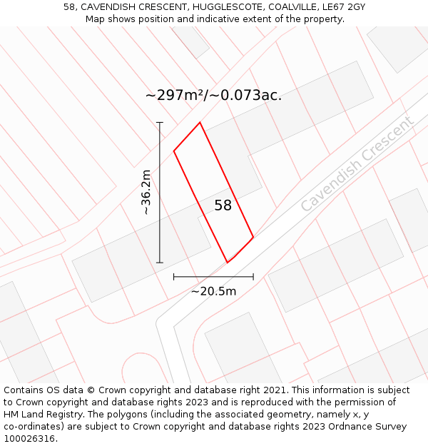 58, CAVENDISH CRESCENT, HUGGLESCOTE, COALVILLE, LE67 2GY: Plot and title map