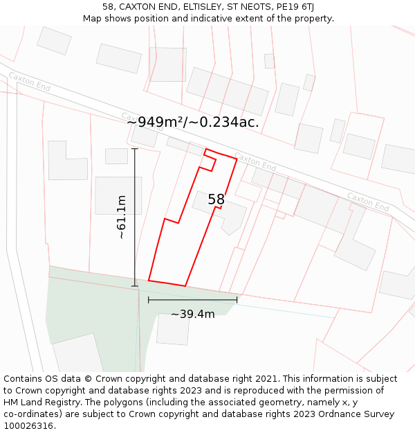 58, CAXTON END, ELTISLEY, ST NEOTS, PE19 6TJ: Plot and title map