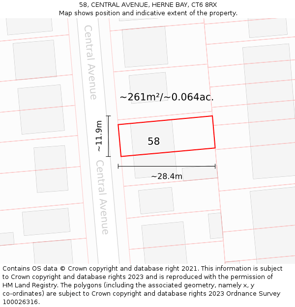 58, CENTRAL AVENUE, HERNE BAY, CT6 8RX: Plot and title map