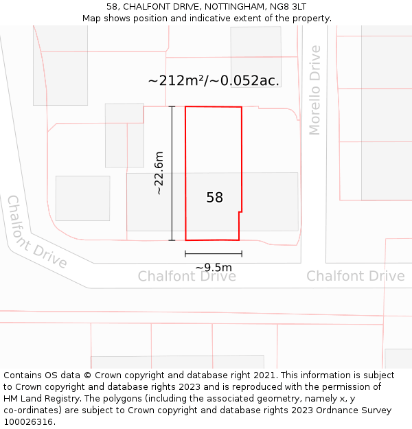 58, CHALFONT DRIVE, NOTTINGHAM, NG8 3LT: Plot and title map