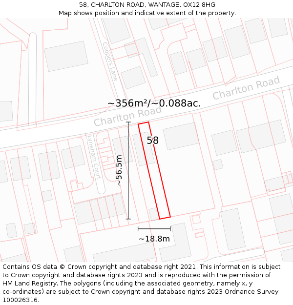 58, CHARLTON ROAD, WANTAGE, OX12 8HG: Plot and title map
