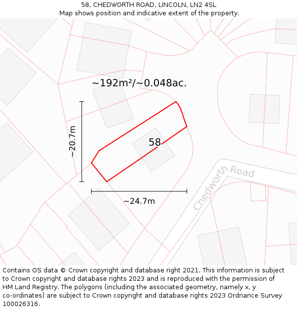 58, CHEDWORTH ROAD, LINCOLN, LN2 4SL: Plot and title map