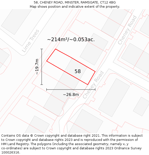 58, CHENEY ROAD, MINSTER, RAMSGATE, CT12 4BG: Plot and title map