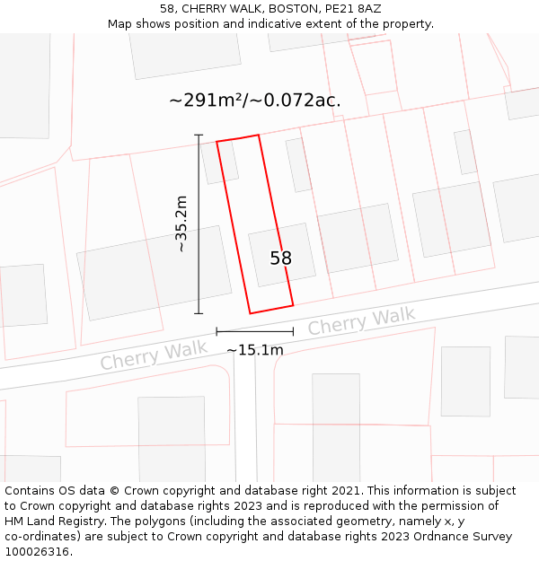 58, CHERRY WALK, BOSTON, PE21 8AZ: Plot and title map