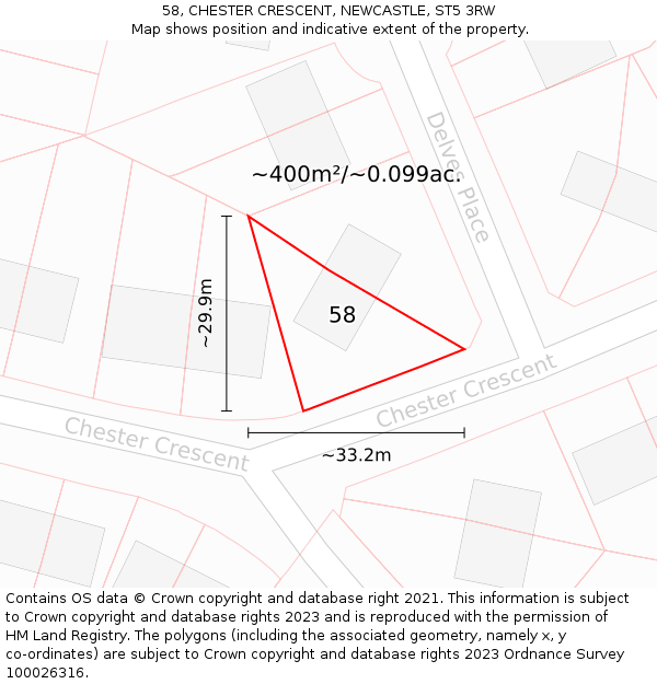 58, CHESTER CRESCENT, NEWCASTLE, ST5 3RW: Plot and title map