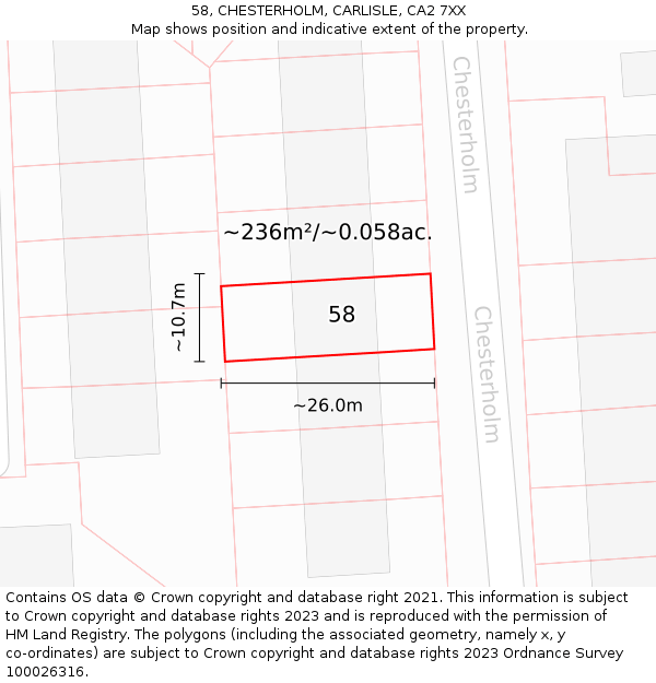 58, CHESTERHOLM, CARLISLE, CA2 7XX: Plot and title map