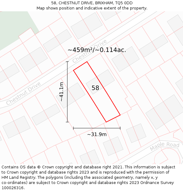 58, CHESTNUT DRIVE, BRIXHAM, TQ5 0DD: Plot and title map